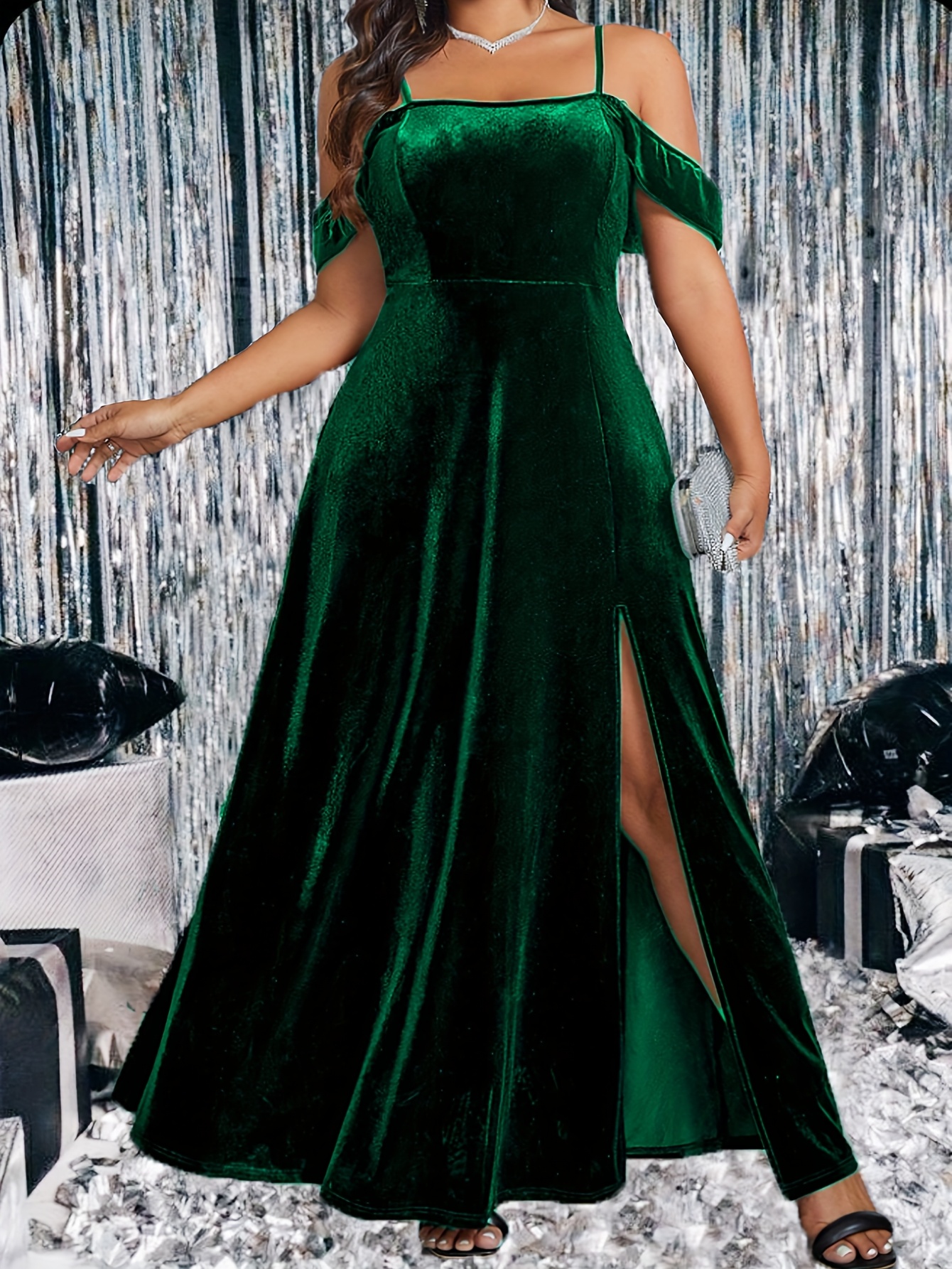 midi evening dresses for weddings Ever-Pretty Sequined Double V-Neck Sleeveless A-Line Midi Summer Formal Wedding Guest Dress main image 1