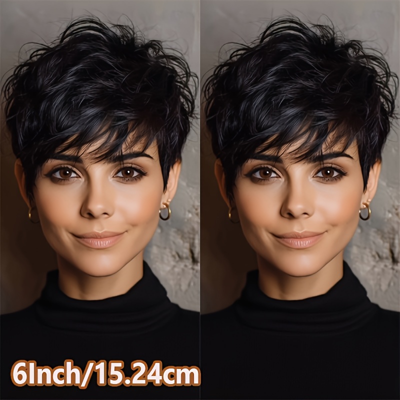 Image of Women's Brazilian Human Hair Wig - Natural Black Short Cut With 150% Density, Ultra-thin Cap For | Hair Short Wig Suitable For Everyday & , Natural Look Hairpiece For Women