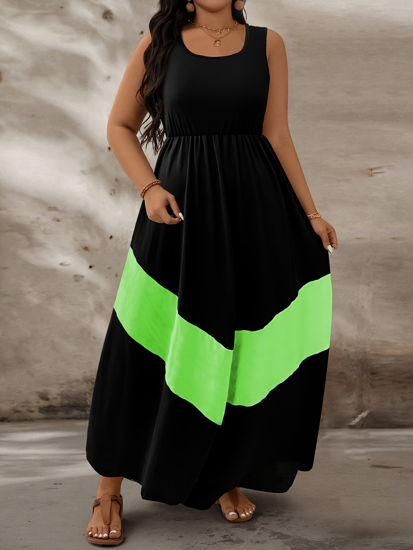 plus size color block tank dress casual ruched sleeveless - Temu