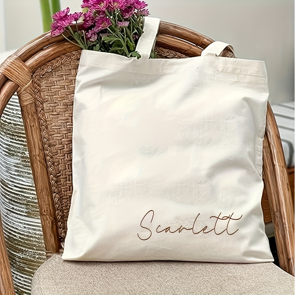 TEMU Sac en toile personnalisé - Nom élégant « » en écriture cursive - Cadeau de demoiselle d' beige, poignée durable pour un usage , cadeau de , sac