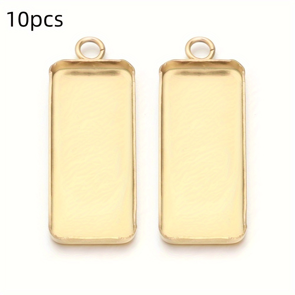 TEMU 10pcs Stainless Steel Rectangular Tray Pendant Time Gemstone Base On Additions