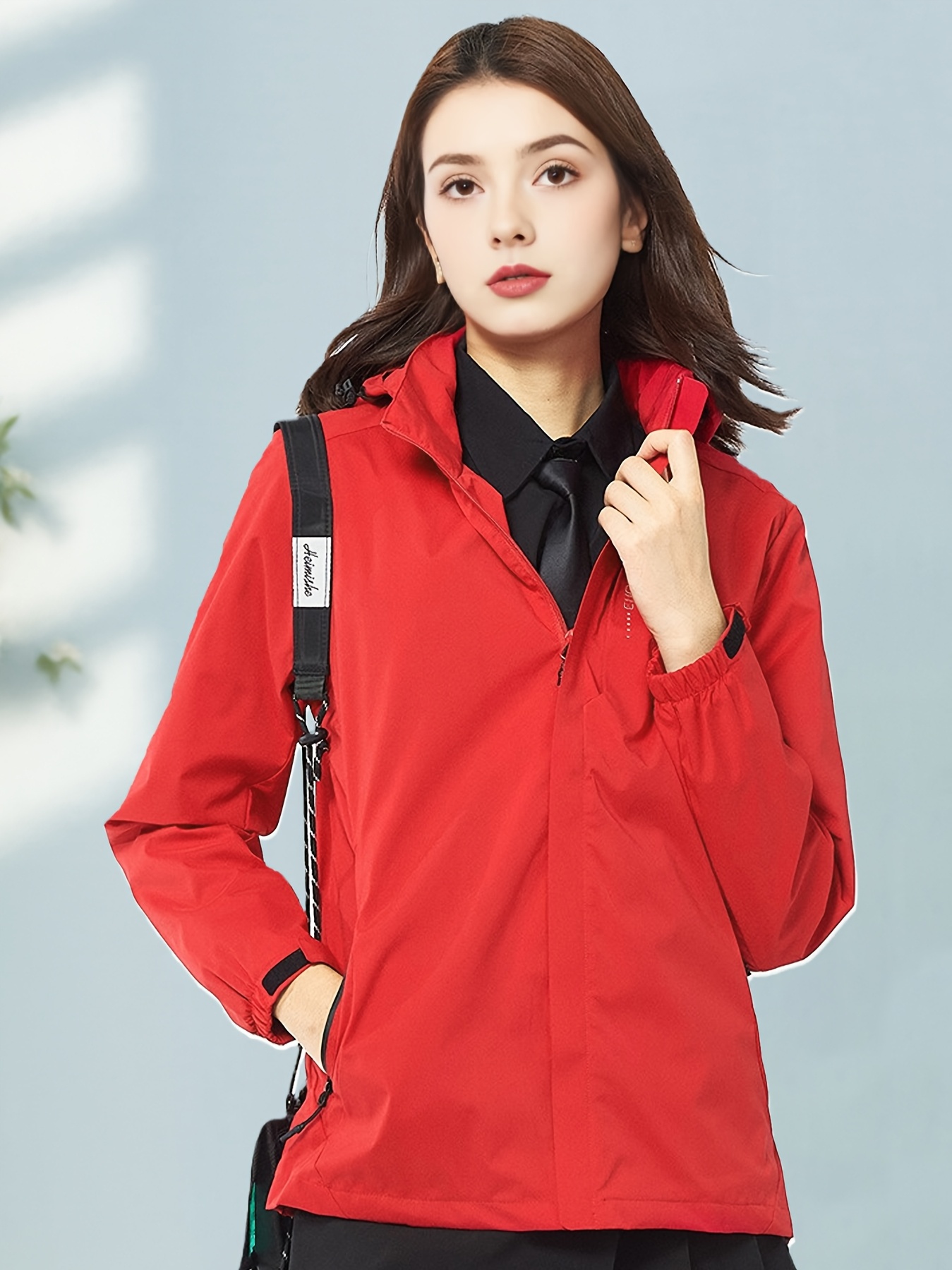 Chaqueta para mujer resistente al viento con capucha desmontable y bolsillos con cremalleras, ideal para senderismo y pesca en todas las estaciones, puños ajustables, color rosa vibrante con detalles en negro, equipo de senderismo - Imagen 6