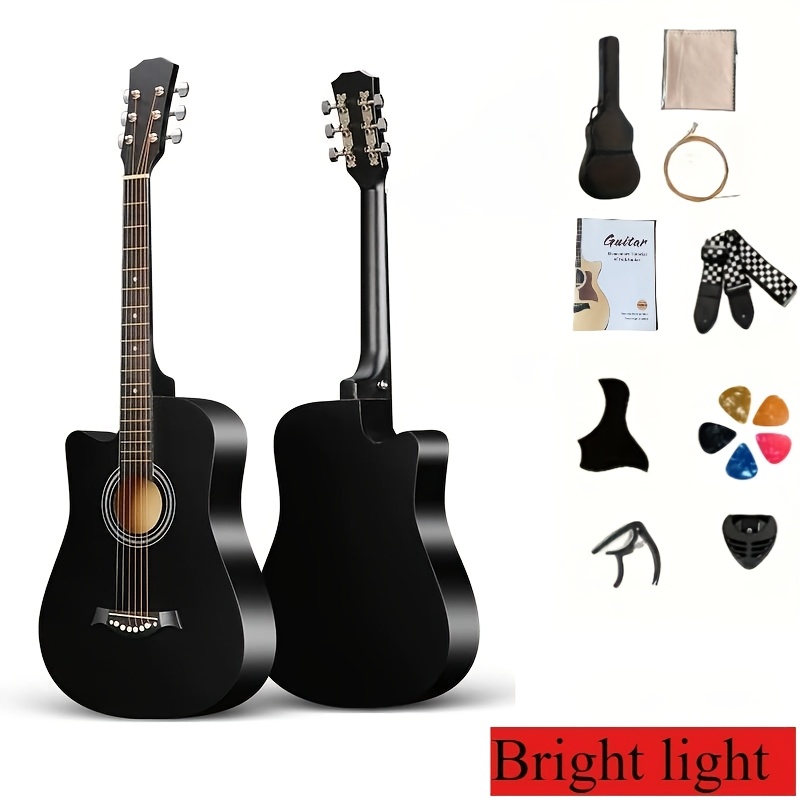 38-inch Premium Glossy Guitar, Complete Folk Acoustic Guitar Starter Kit - High-quality Basswood Guitars In Colors, With Additions Including Guitar Bag, Strings, Book, Adjustable Strap, Picks