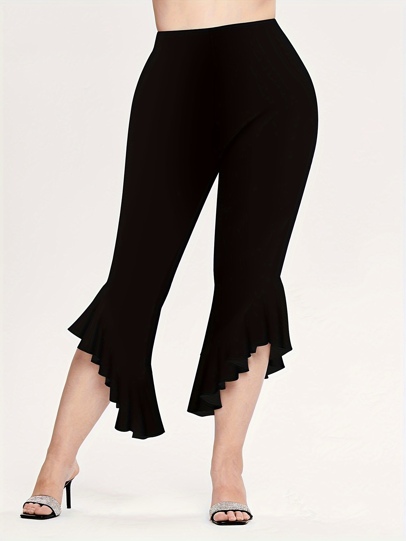 Plus Size Ruffle Hem Capris Final Sale Plus Size High Waist Ruffle