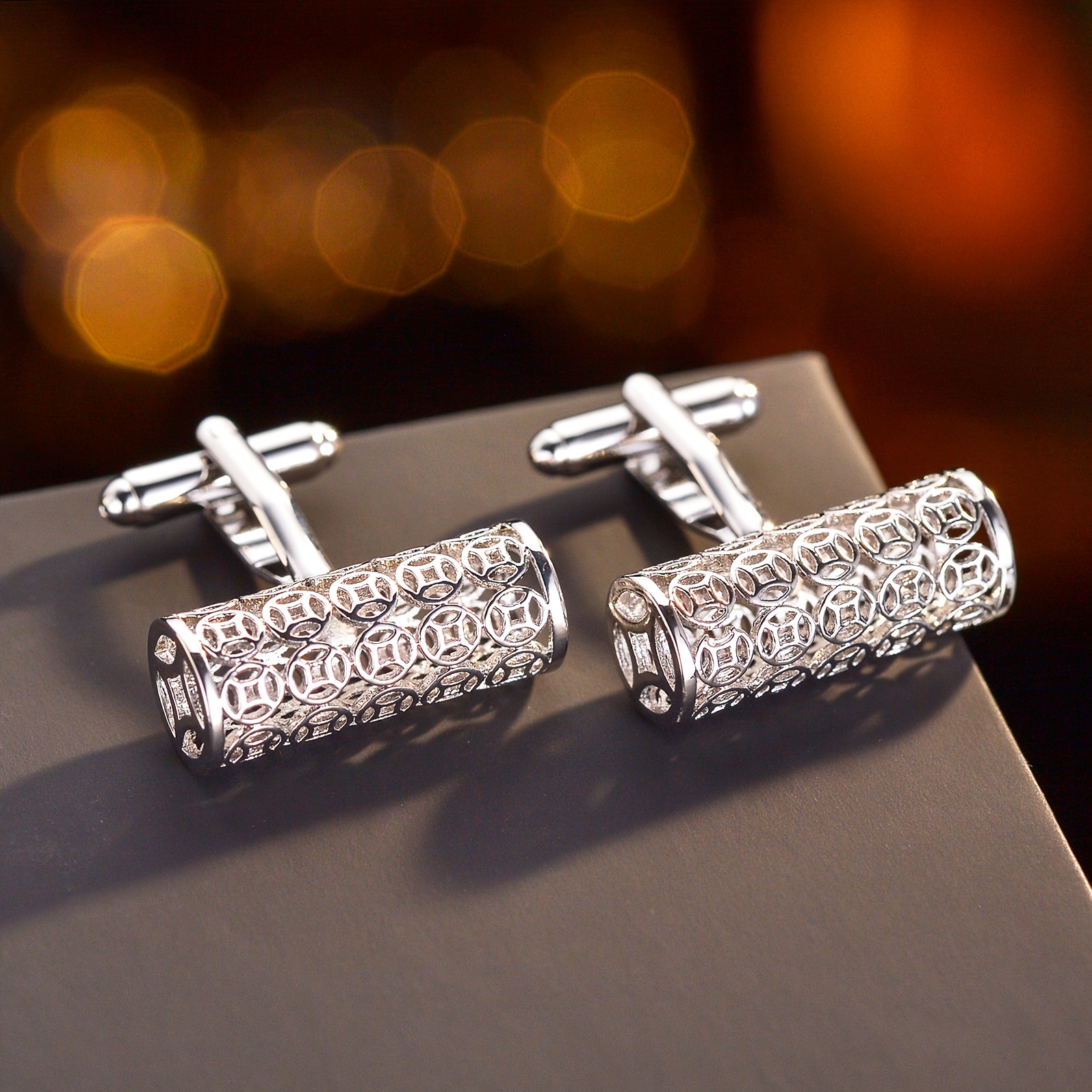 TEMU 1 Par de Gemelos Exquisitos con Calados y Cuentas Redondas de Cobre para Accesorios de Boda y Banquete de Negocios para Hombres