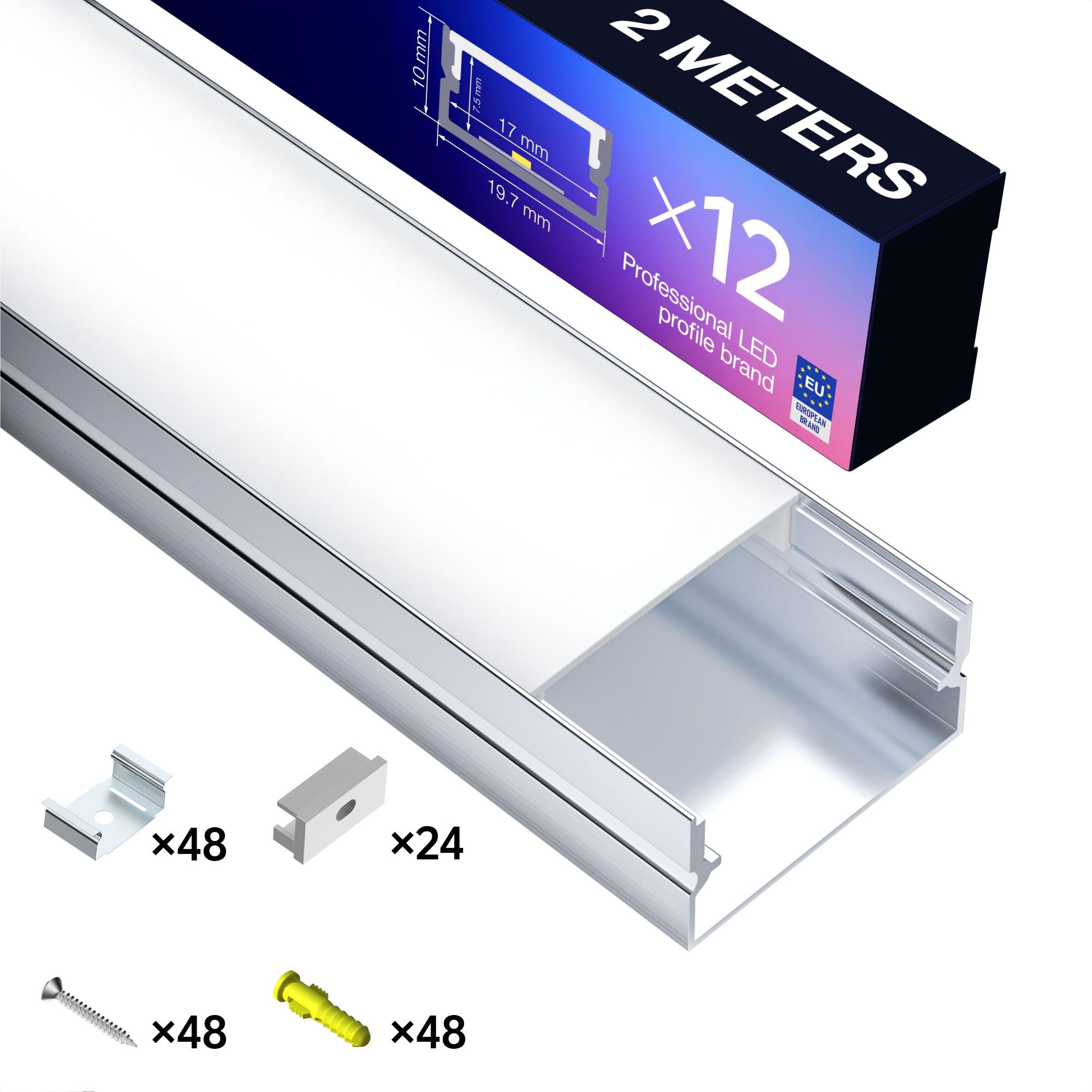 2-meter Led Aluminum Profile | U-shaped Channel, Matte Cover Layer, Suitable For Indoor Lighting Design, Light Strip Width Size 17mm