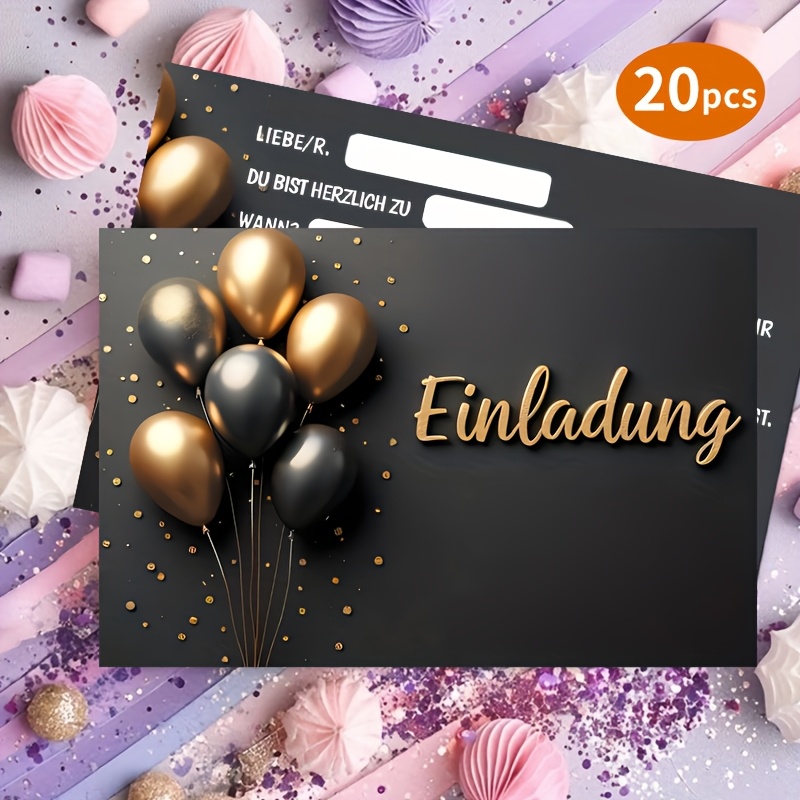 Image of 20pcs Invitation Set, German Celebration Party - Milestone Birthday Party Cards, Congratulations Invitations, Perfect For , ' Reunions, Graduation Celebrations, And Decorations
