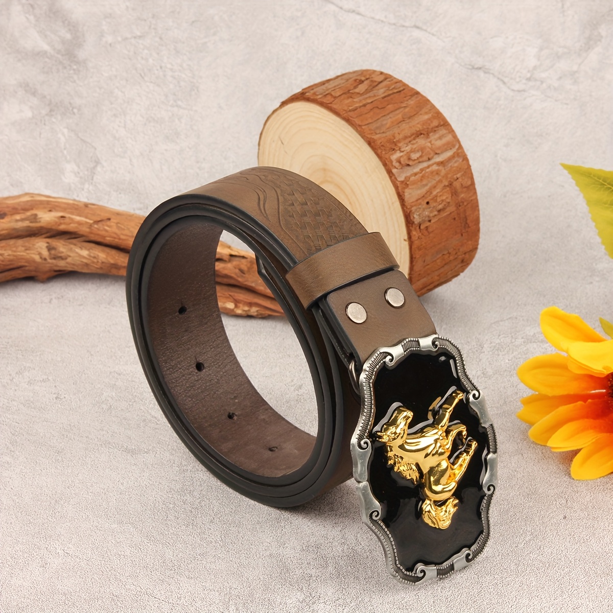 Men's Western Wide Belt with Perforated Buckle Pattern