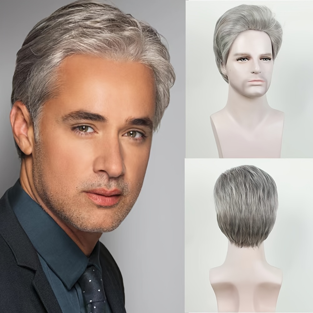 

Men' Short Back Head Wig, Fiber, Cap, Net, 100% Density, Natural Fluffy Style, Suitable For All People