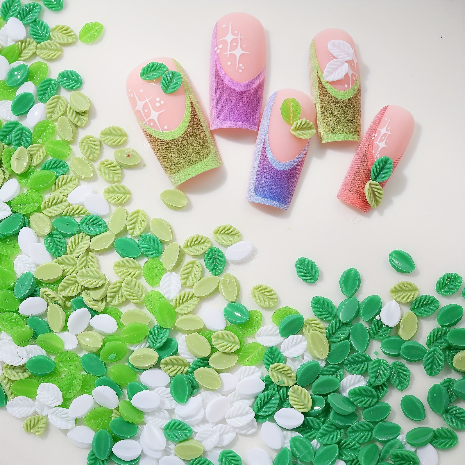 

100pcs Mixed Colors Nail Art Decorations, Spring Summer Green Mini Leaves Nail Charms, 3d Faux Leaf Design, Flower Compatible Manicure Accessories