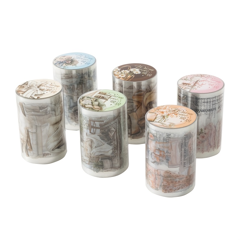 E-shop 6er-Rollenpack – Transparentes PET-Dekorband-Sticker-Set für Zuhause, -Serie – Gestanzt, wasserdicht, selbstklebend – Geeignet für Scrapbooking,