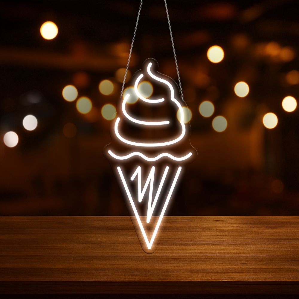 Ice Cream Open Neon Sign – Dimmable USB LED Wall Art For Shops, Stores & Drink Bars