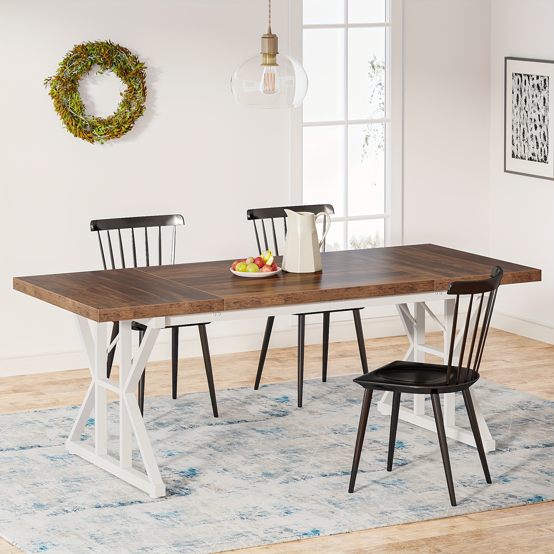 71 Inch Rustic Farmhouse Dining Table For 6-8 People - Heavy Duty Rectangular Kitchen Table In Gray