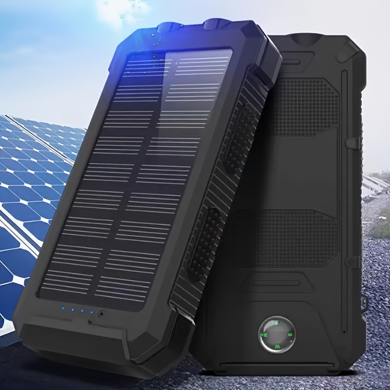 2pcs Solar Charger 20000mAh, Portable Dual USB Output Solar Charging Panel, Fast Charging External Battery Pack, Built-in LED Flashlight Emergency Model for Hiking. (Pack of 2), Solar Battery, Portable Power Station with Solar Panel