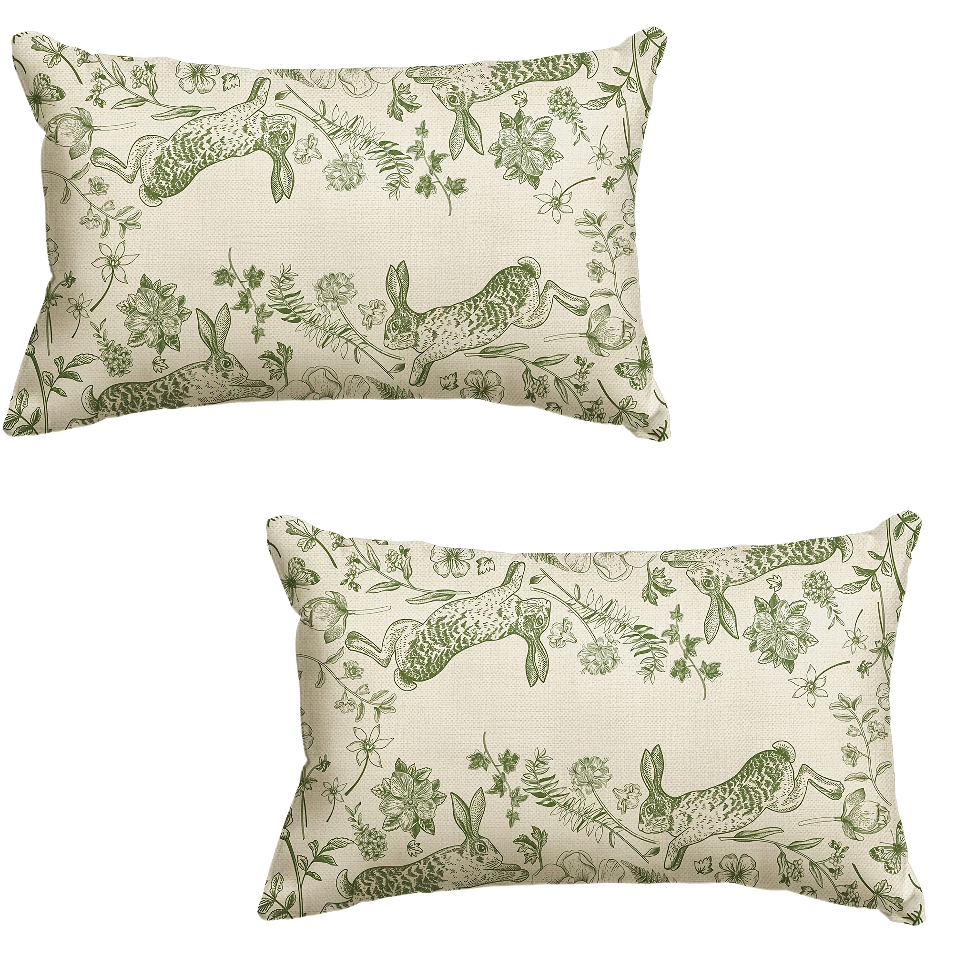 TEMU 2pcs Easter Bunny Green Rabbit Throw Pillow Covers, 12x20 Inch, Floral Eucalyptus Leaf Design, Polyester Cushion Case For Sofa Or Couch (single