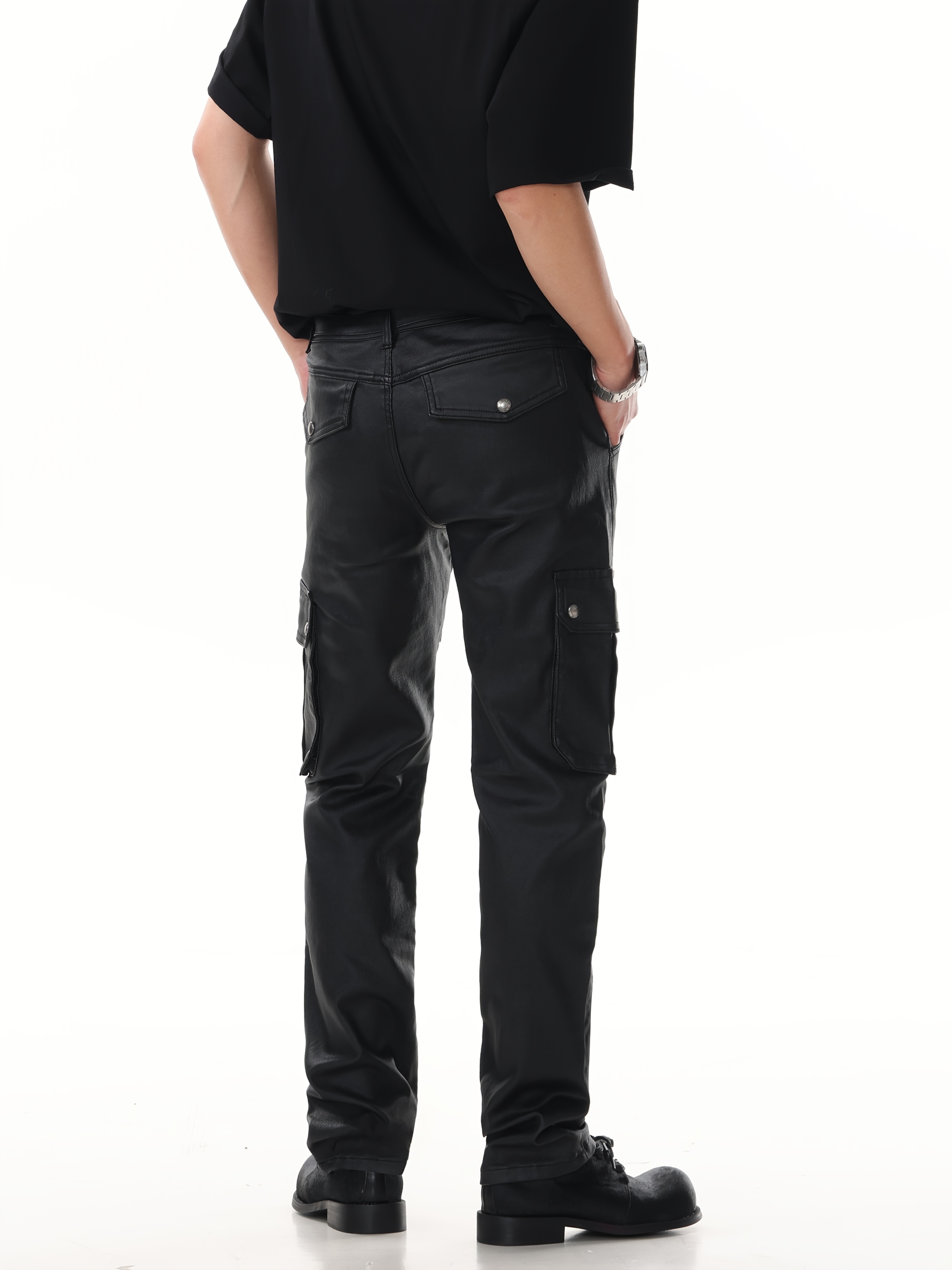 Men's Trousers Pu Cargo Trousers Plus PU Cargo Stacked Flared