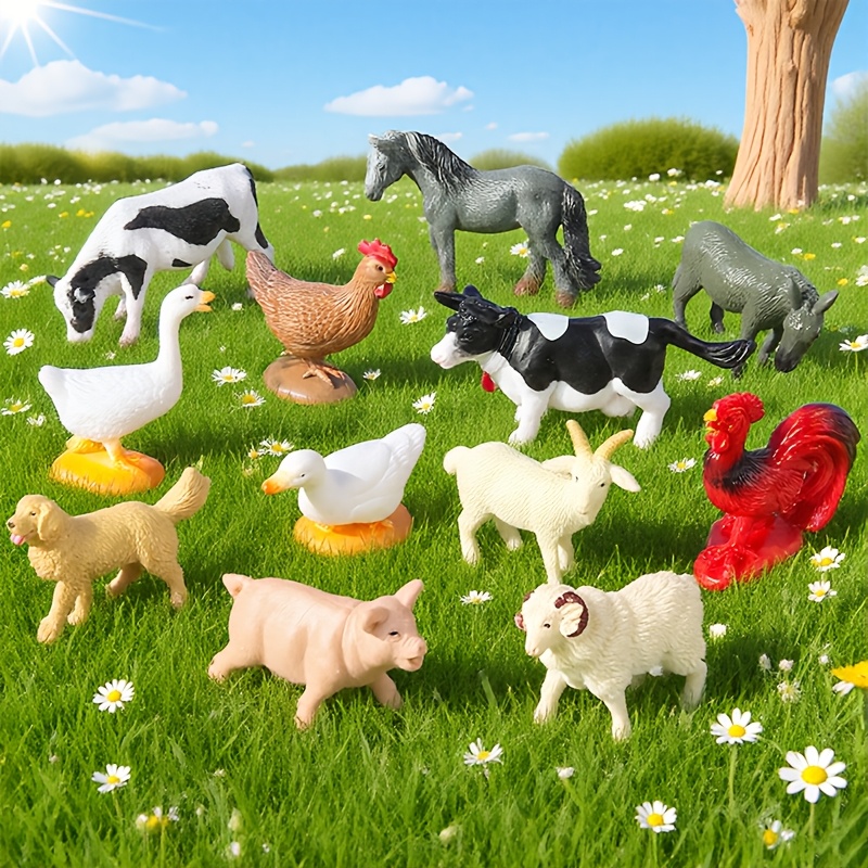12pcs Mini Plastic Farm Animal Toy Set for Kids