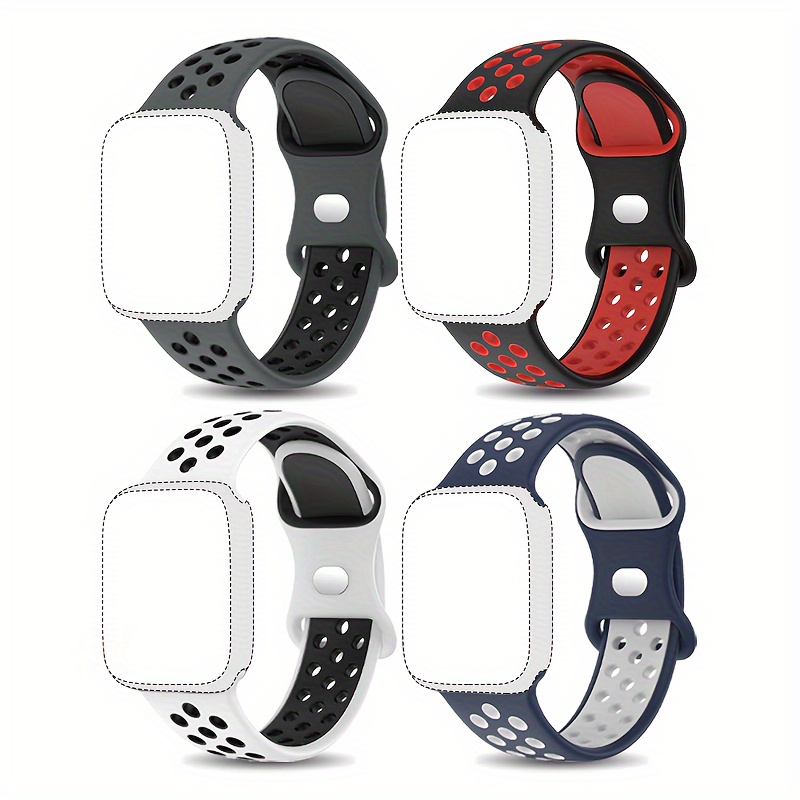 Image of 4pcs Set Suitable For Watch Sports Strap 49mm 41mm 40mm 38mm 45mm 44mm 42mm For Men And Women, For Iwatch Ultra Durable And Breathable Soft Silicone Wristband 8 7 6 5 4 3 2 1