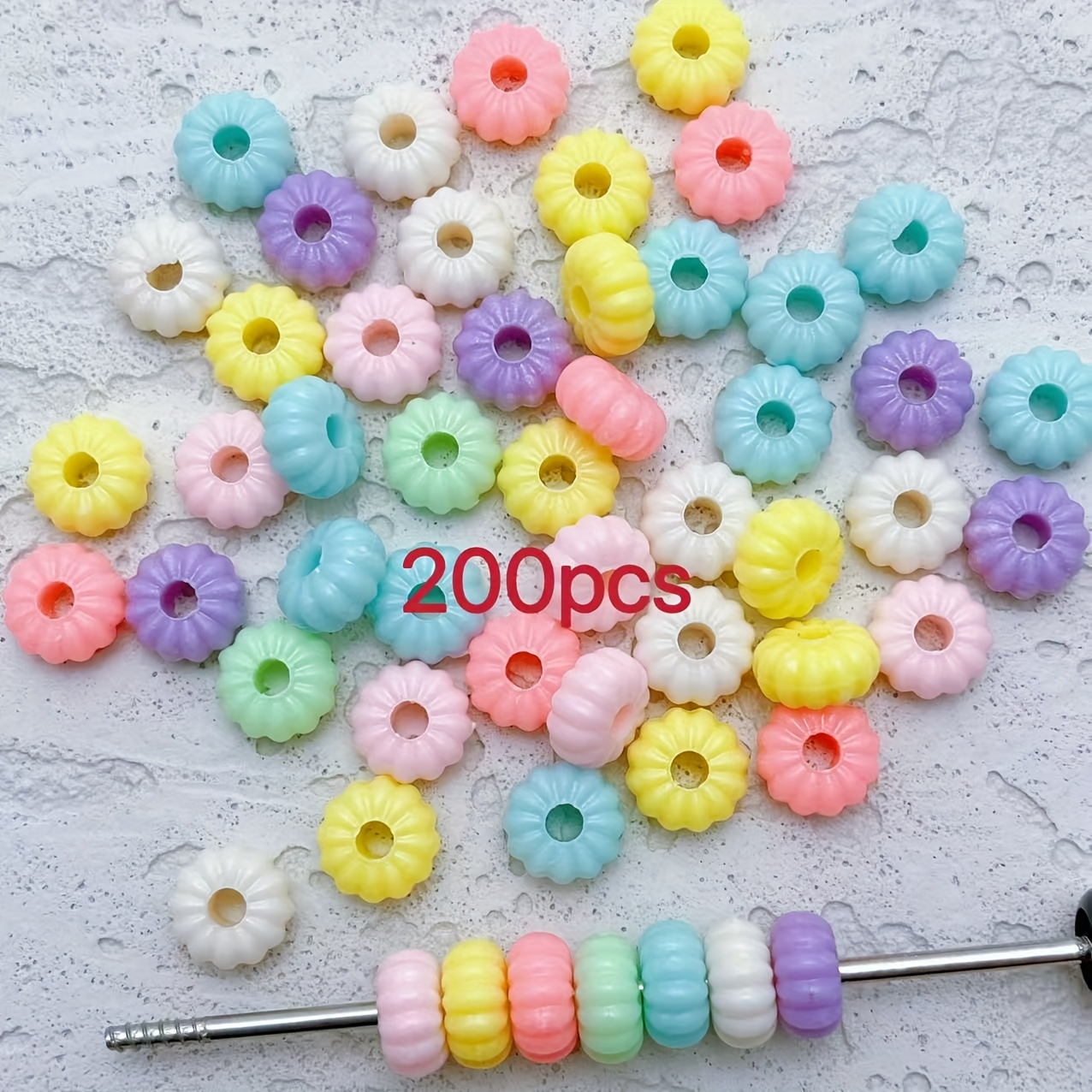 TEMU 200pcs Macaron Color Spinner Pumpkin-shaped Beads, Flat Pumpkin Beads, Random Mixed Colors, For Diy Beading, Bracelets, Necklaces, Beaded Pens,
