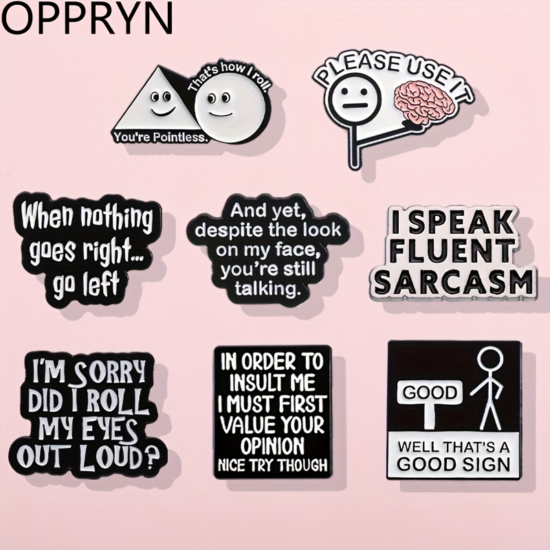 8pcs     enamel alloy brooches humorous   badges with   messages black white minimalist unisex accessories for clothes hats backpacks funny gifts for   clothing decoration   design durable brooches