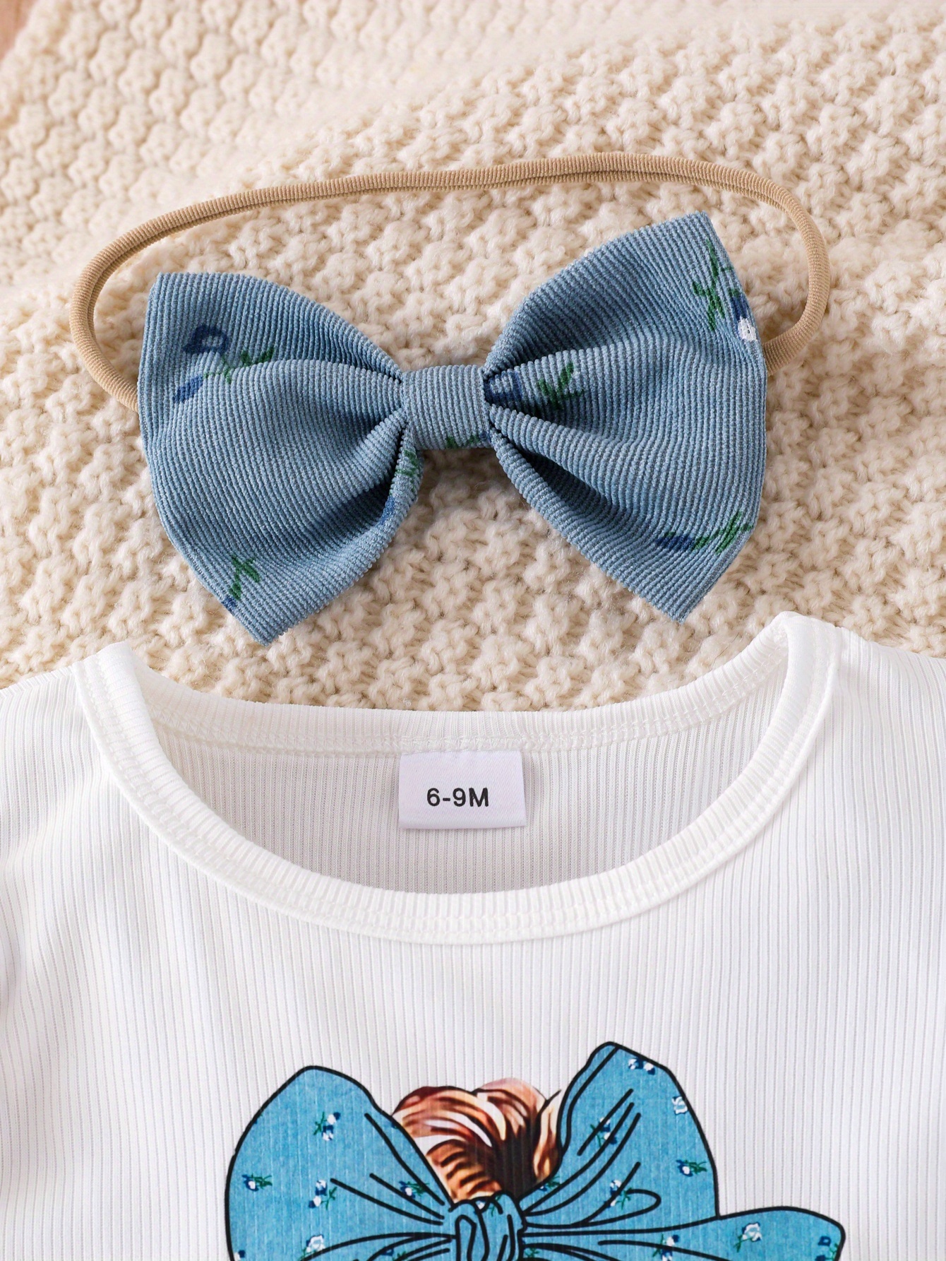 3pcs girls floral print long sleeve t shirt skirt set with bow detail soft stretchy fabric button     hem     casual playwear for outdoor Product details 5
