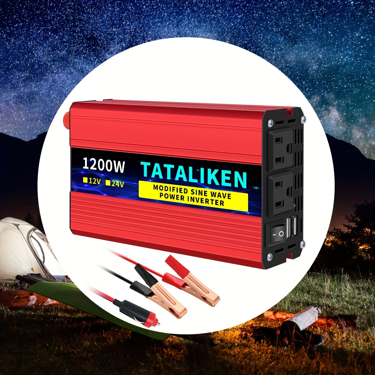 

1200w Tataliken Portable Power Inverter, 12v To Ac 110v Car Charger Converter, Us Plug, For Mobile Phones, Laptops & Devices, ≤36v Operating Voltage, No Battery Required, Portable Charger