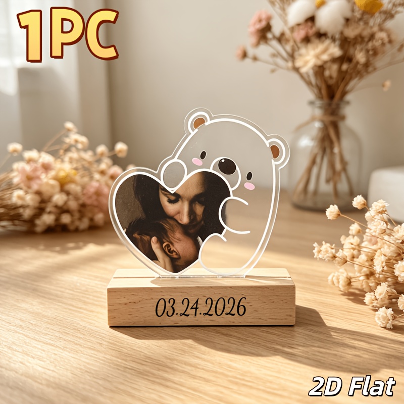 TEMU Ornement de bureau plat 2D en acrylique avec photo personnalisée, 1 pièce, personnalisable avec votre photo et sur le en bois. Motif avec un