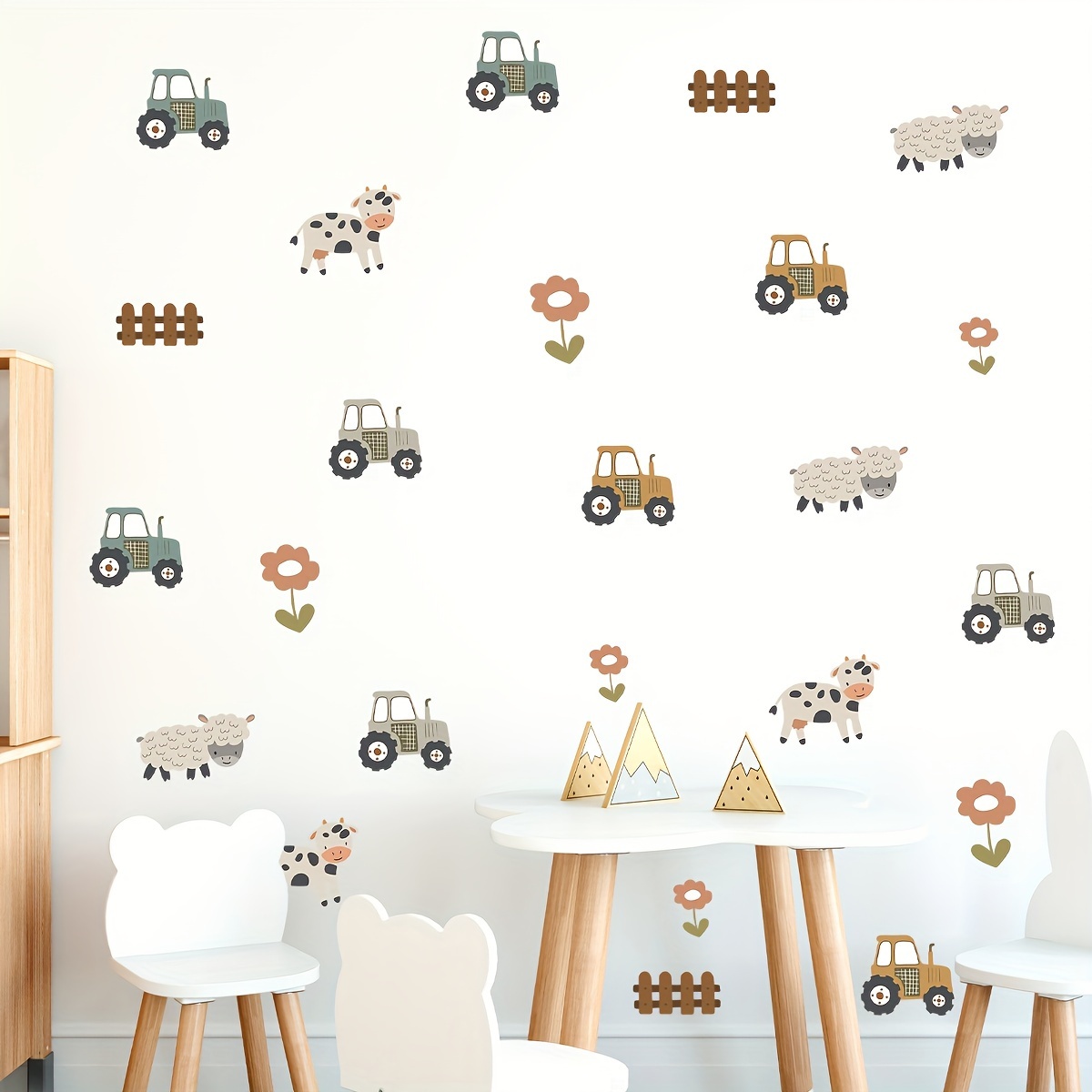 

1pc Farm Animal & Vehicle Wall Stickers - Self-adhesive, Removable Pvc Decals With Cow, Sheep, Tractor, And Flower Designs For Bedroom, Living Room, Entryway - Matte , Easy To Apply Home Decor