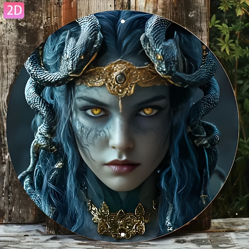 TEMU 2D Flat - Una Medusa con , Murale Vintage 2D Flat in Alluminio, 8X8 Pollici, Decorazioni Gotiche Fantasy per Casa, Giardino, Bar, Caff癡 e , per