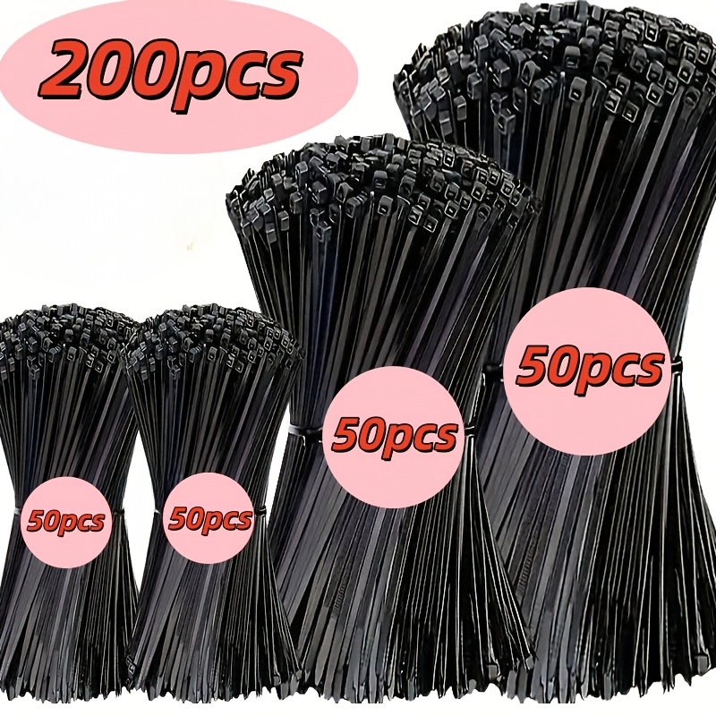 TEMU 200pcs Durable Nylon Cable Ties, Sizes 20/15/10cm, Self-locking Nylon Cable Straps, Suitable For Electronics Organization, Home, Office,