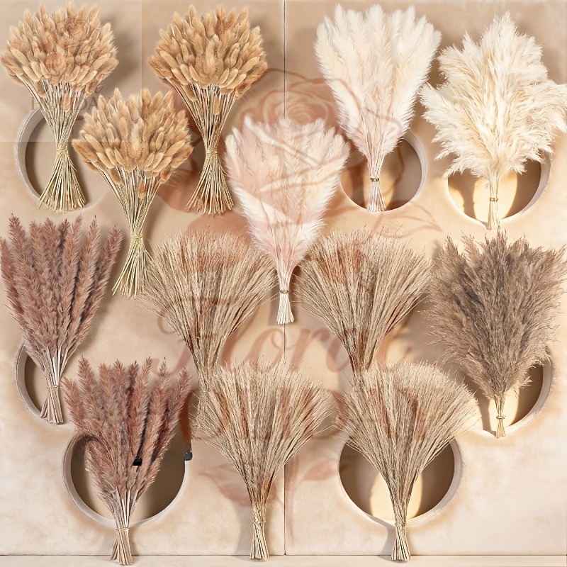 192pcs Natural Boho Dried Pampas Grass, Floral Arrangement For Vases, Home, Wedding & Season