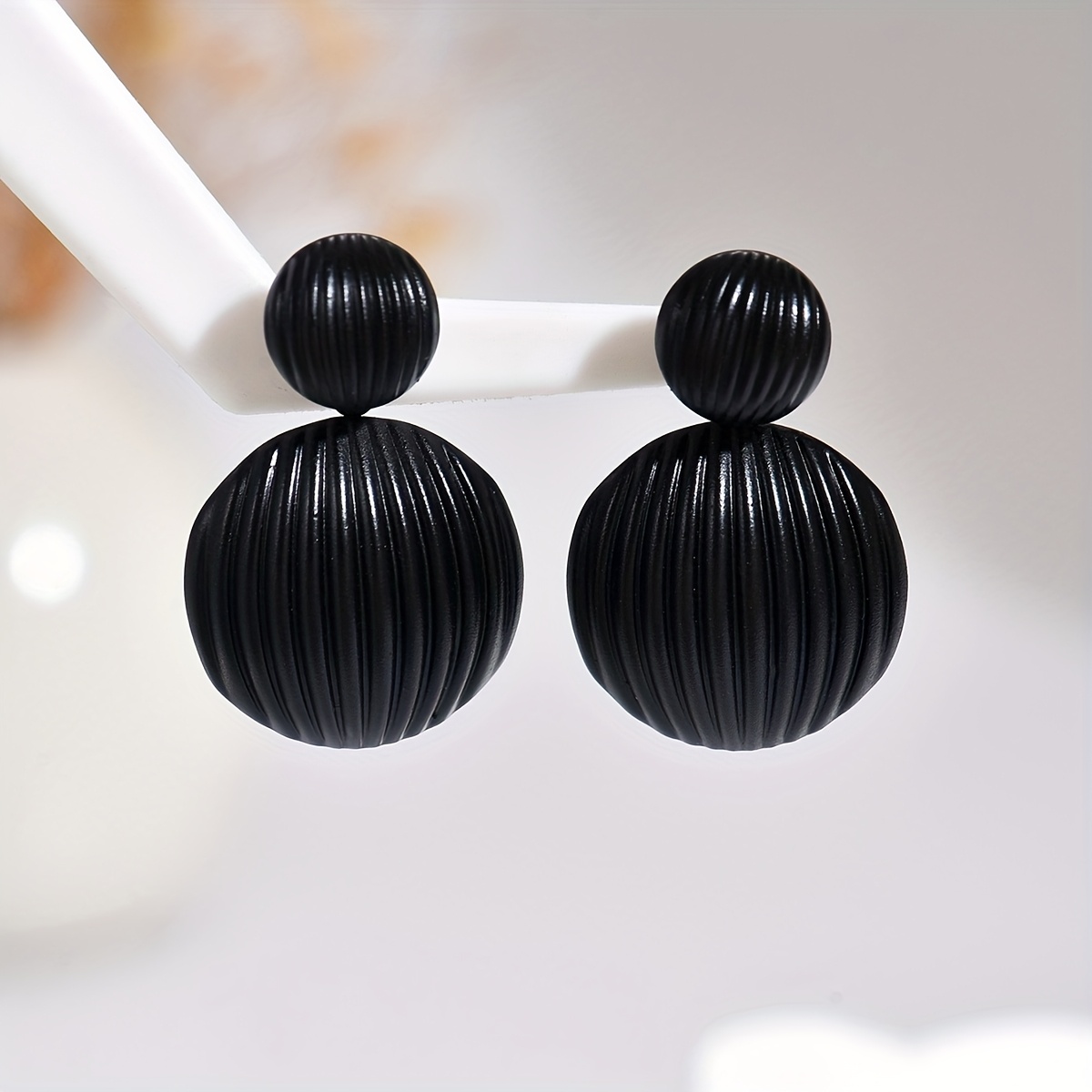 Stylish Matte Black Geometric Lantern Drop Earrings