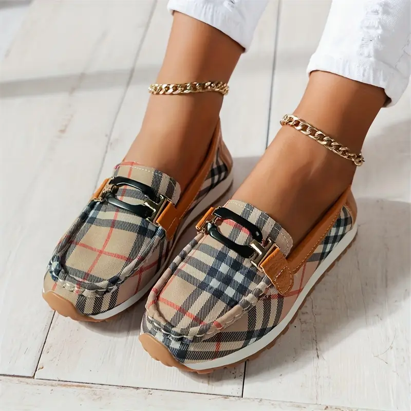 womens casual slip on flats with striped print fabric upper lightweight comfortable non slip summer loafers details 5