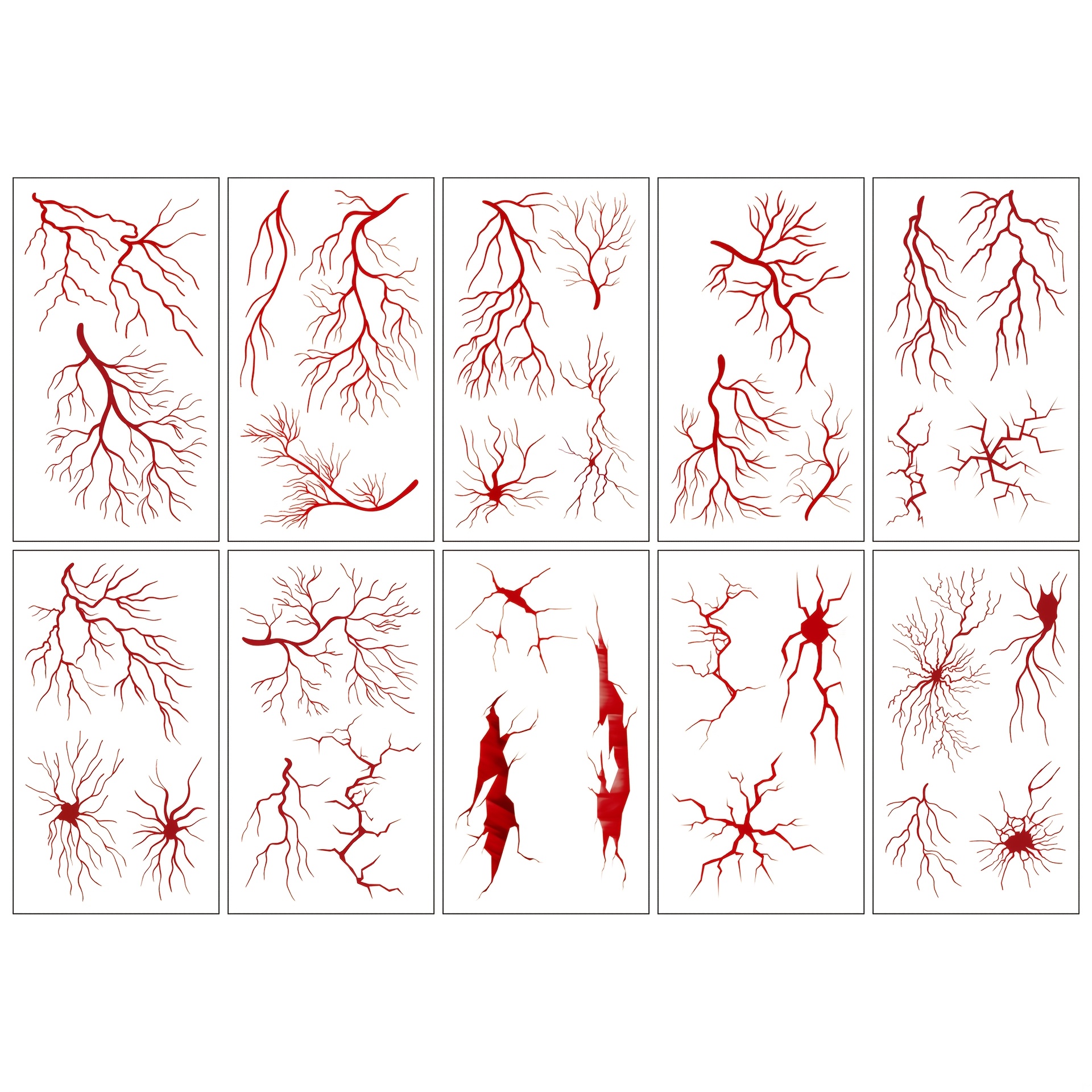 TEMU Ten Red Vein Crack Halloween-themed Party Temporary Tattoo Stickers, Featuring Red Vein And Meridian Patterns, Suitable For Holiday Party Makeup