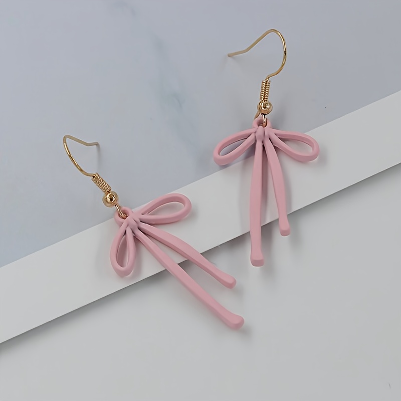 TEMU 1 Pair Of Valentine's Day Women's Fashion Candy-colored Hollow Bow Pendant Earrings, Tie And Bow Tie, Suitable For Daily Wear, Parties, Mother's