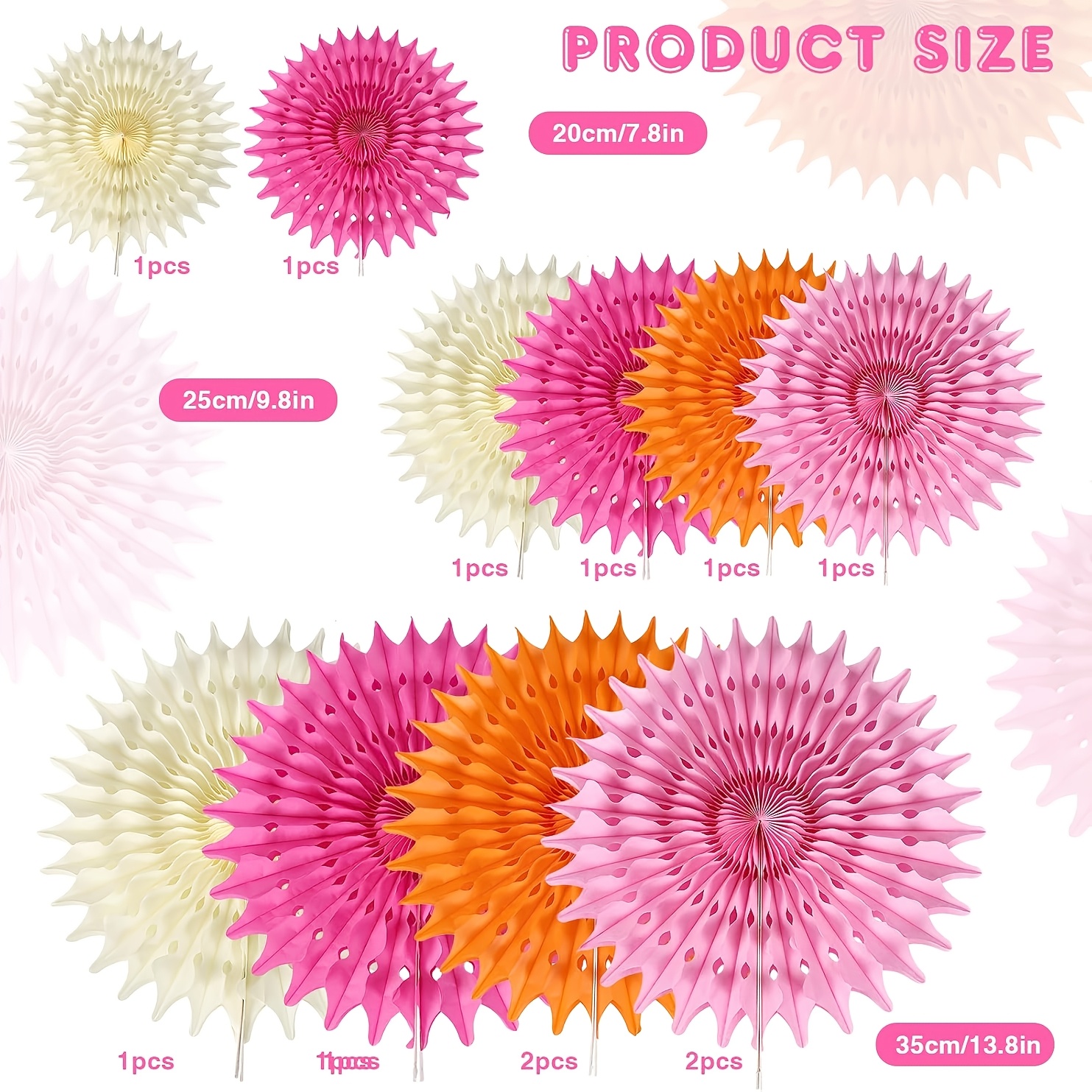 TEMU 10pcs Sun-shaped Paper Fans, Perfect As Hot Pink Decorations For Garden Parties, Birthdays, Or Cozy Family Celebrations. Use Wall Fan Decor To