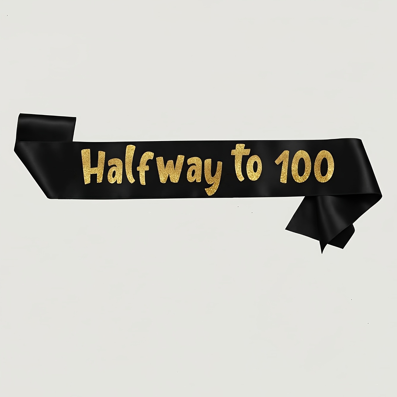 TEMU 1pc 50th Birthday Sash Suitable For Him Or Her - Halfway To 100 Celebration With Black & Golden Glitter Satin Sash For 50 Years Party