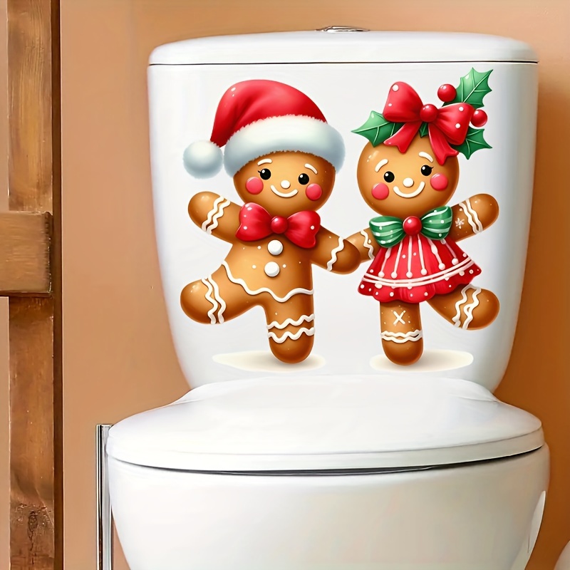 

1pc, Gingerbread Man Toilet Decal, Self-adhesive Ceramic Bathroom Decor, Square, , Reusable, Easy To Apply And Remove, Home Restroom Decoration For Christmas