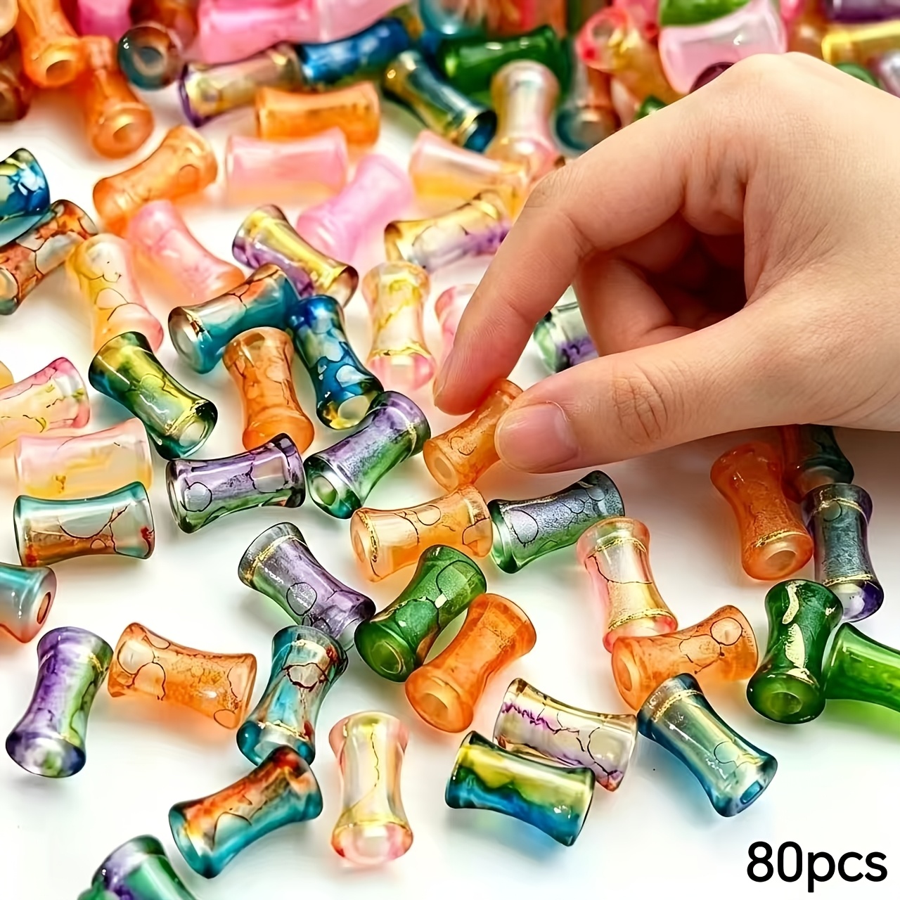 TEMU 80pcs 11mm Ink Wash Bamboo Knot Gradient Acrylic Spacer Beads Ancient Style Handmade Art, Crafts And Sewing Supplies > Bead Jewelry, Jewelry