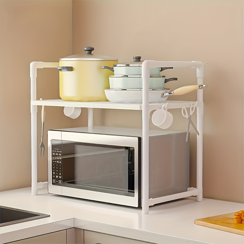 TEMU 1/2-tier Microwave Rack With Rhombus Grid, Suitable For Microwaves And Toasters, Durable Plastic/metal Construction, Space-saving Countertop