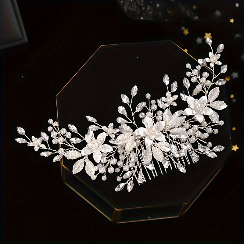 1pc   hair comb with rhinestone faux pearl decor insert comb bridal wedding  