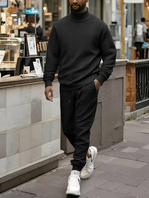 1-teiliges freizeit-anzug-set für herren aus strukturiertem pullover hose, vielseitiges modisches strick-pullover- jogginghosen-sportswear-set für frühling herbst. mit seitentaschen an der hose, für freizeit im freien, ausflüge, sport, wandern, radfahren, training, usw.
