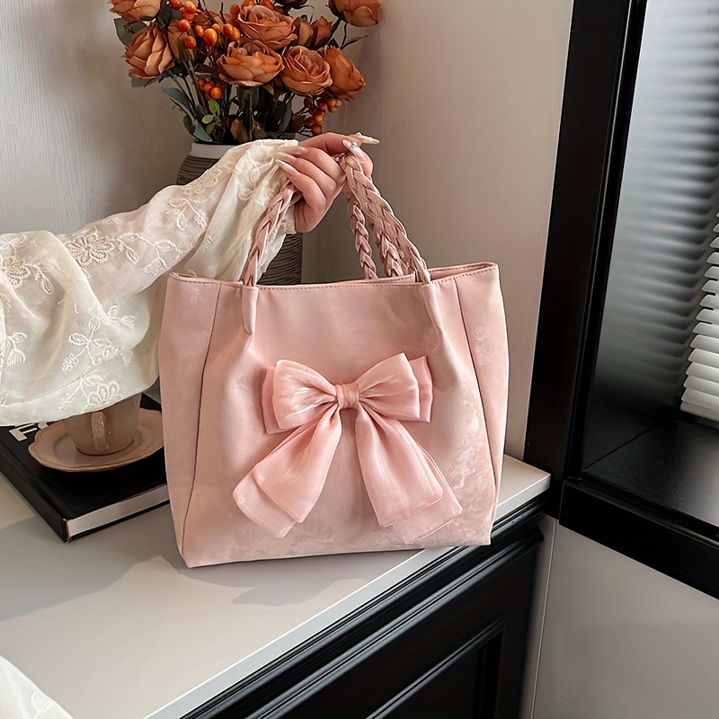 

Elegant Bowknot Tote Bag For Women - Spacious & Stylish Shoulder Handbag, Everyday Use - In Cream, Pink, Blue, Silvery Grey, Black