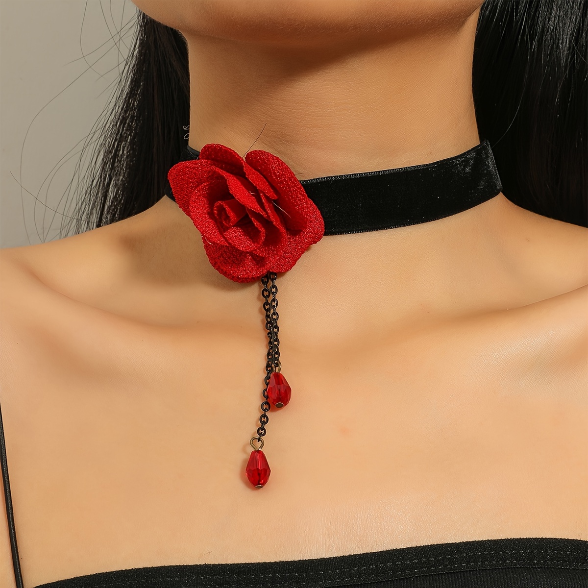 

Velvet Choker Necklace Vintage Gothic Style Rose Pendant And Elegant Lace Collar Necklace Retro Floral Clavicle Chain Accessory For Women