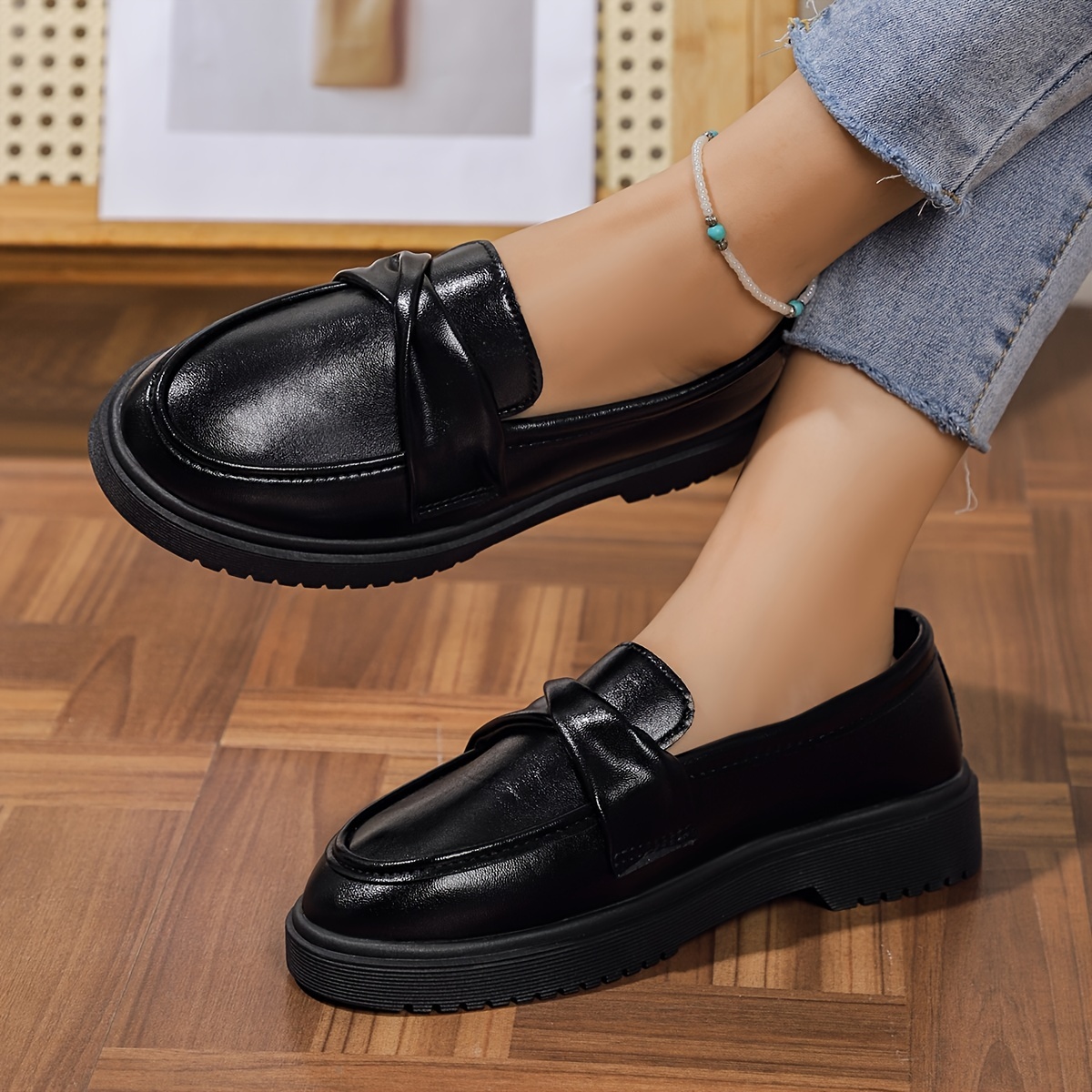 1 paar klassieke zwarte loafers voor dames comfortabele slip on kunstleren schoenen met ademend ontwerp voor alle seizoenen ideaal voor servicepersoneel en casual kleding 35 zwart 5