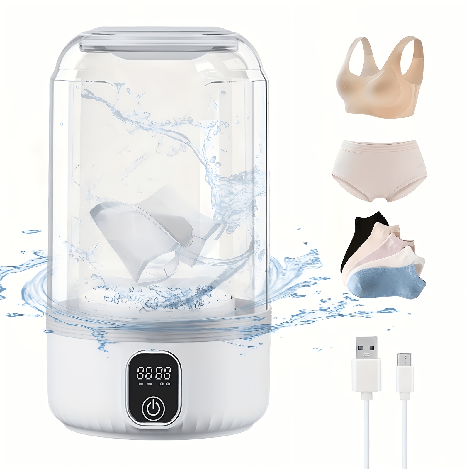 TEMU 1-Pack 2026 Nouvelle Machine à Laver Portable, Mini Lave-Linge Spécial pour Sous-Vêtements et Chaussettes, Équipée d'Unérateur Quatre Dimensions