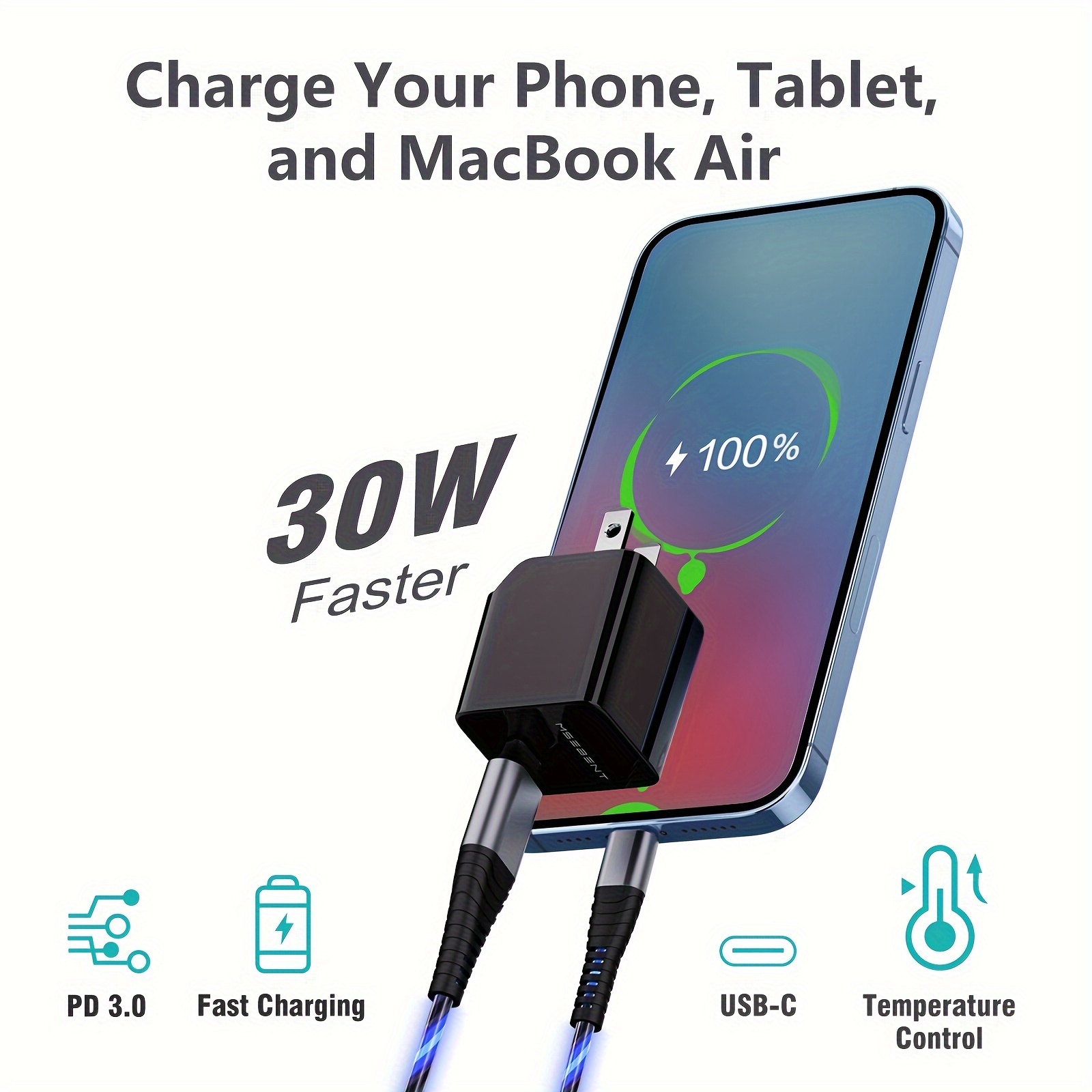 

30w For 15 Charger Super Fast Charging Led Light Up For Charger Usb C Wall Charger Fast Charging