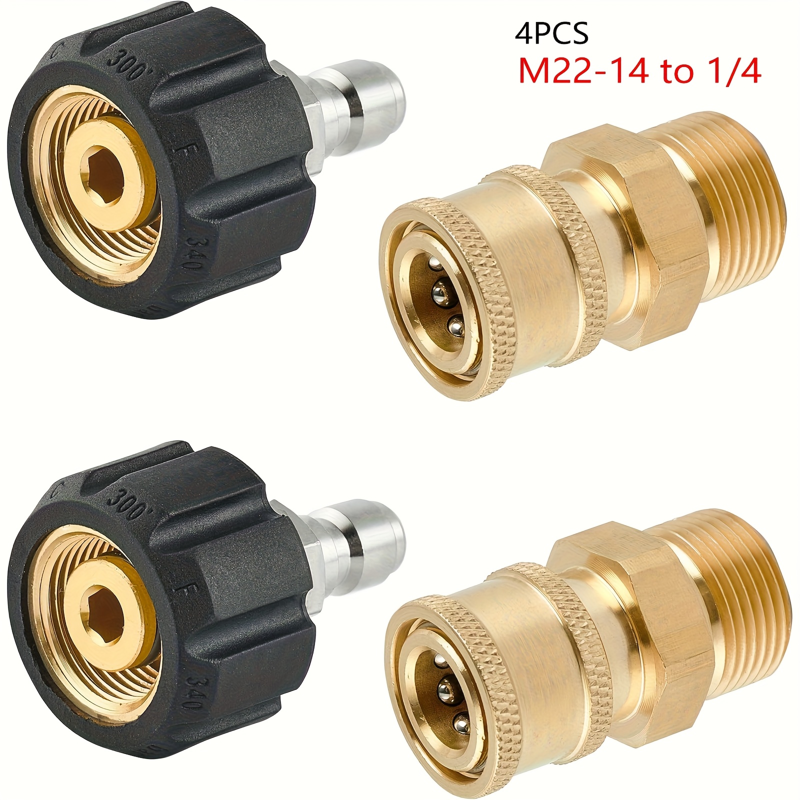 Pressure Washer Quick Connect Fittings, M22 14mm To 1/4 Inch Quick Connect Pressure Washer Adapter Set, 4pcs