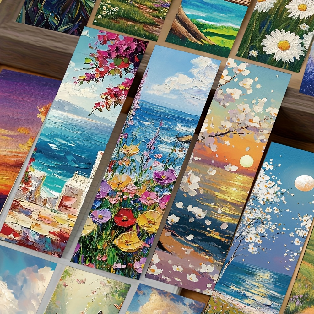 

30-pack Ywwbld Scenic Oil Painting Bookmark Set, Creative Beautiful Book Markers, Reading Decor Message Cards, Paper Material