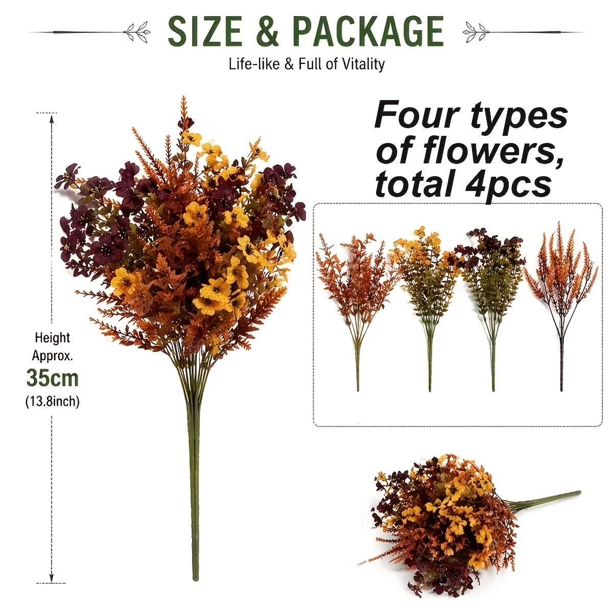 TEMU 4pcs Realistic Autumn Daisy Bouquet Set, Colored Artificial Flowers Resistant To Uv And Fading, Perfect For Vases, Thanksgiving Harvest, And